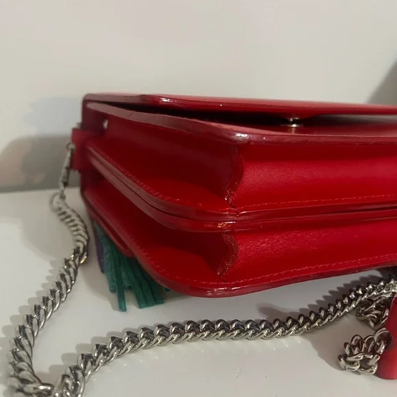 Like New Salar Fringed Red Leather Crossbody Bag Purse with Multicolor Layers - Picture 11 of 13